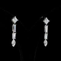 14K White Gold Mixed Shape Drop Earrings with Princess, Baguette, and Marquise Cut Lab Diamonds - 4.60 Carats Total Diamond Weight - Covaloro Fine Jewelry