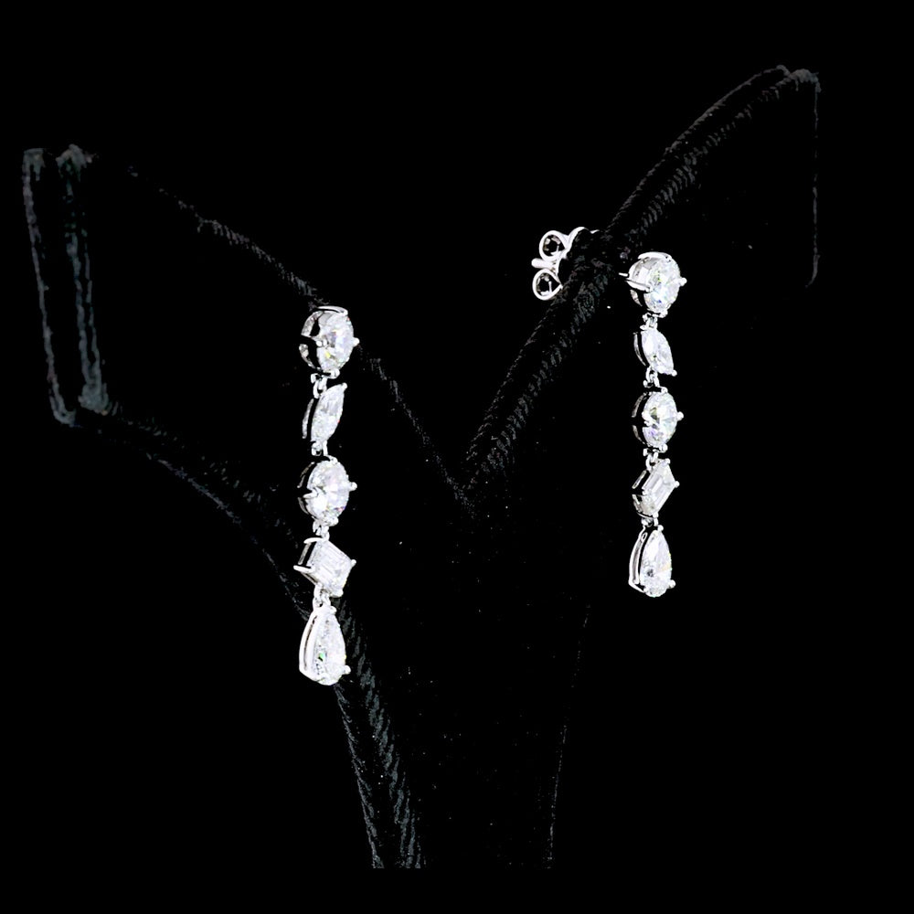 14K White Gold Mixed Shape Drop Earrings with Round, Marquise, Oval, Diamond, and Pear Lab Diamonds - 2.42 Carats Total Weight - Covaloro Fine Jewelry