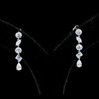 14K White Gold Mixed Shape Drop Earrings with Round, Marquise, Oval, Diamond, and Pear Lab Diamonds - 2.42 Carats Total Weight - Covaloro Fine Jewelry
