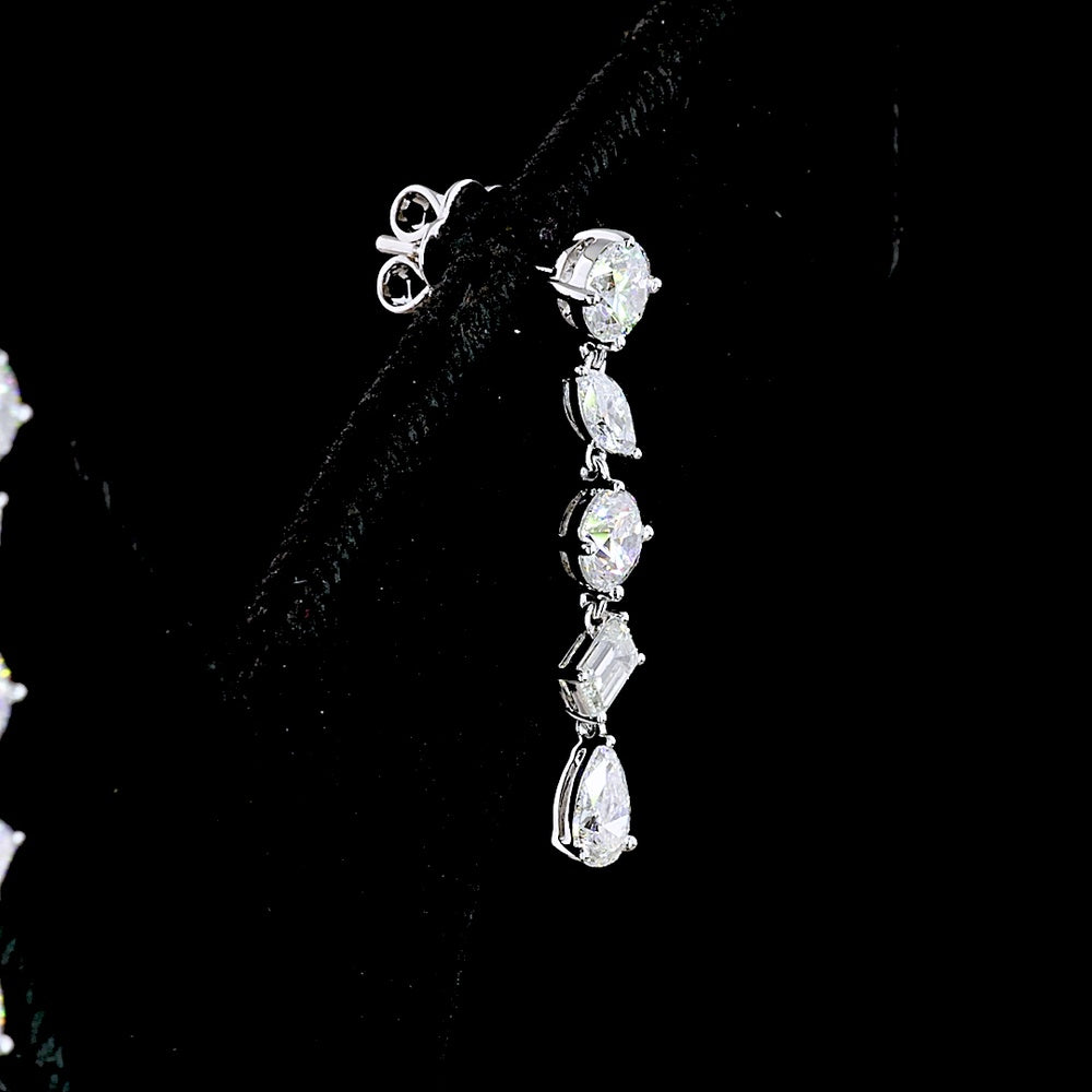 14K White Gold Mixed Shape Drop Earrings with Round, Marquise, Oval, Diamond, and Pear Lab Diamonds - 2.42 Carats Total Weight - Covaloro Fine Jewelry