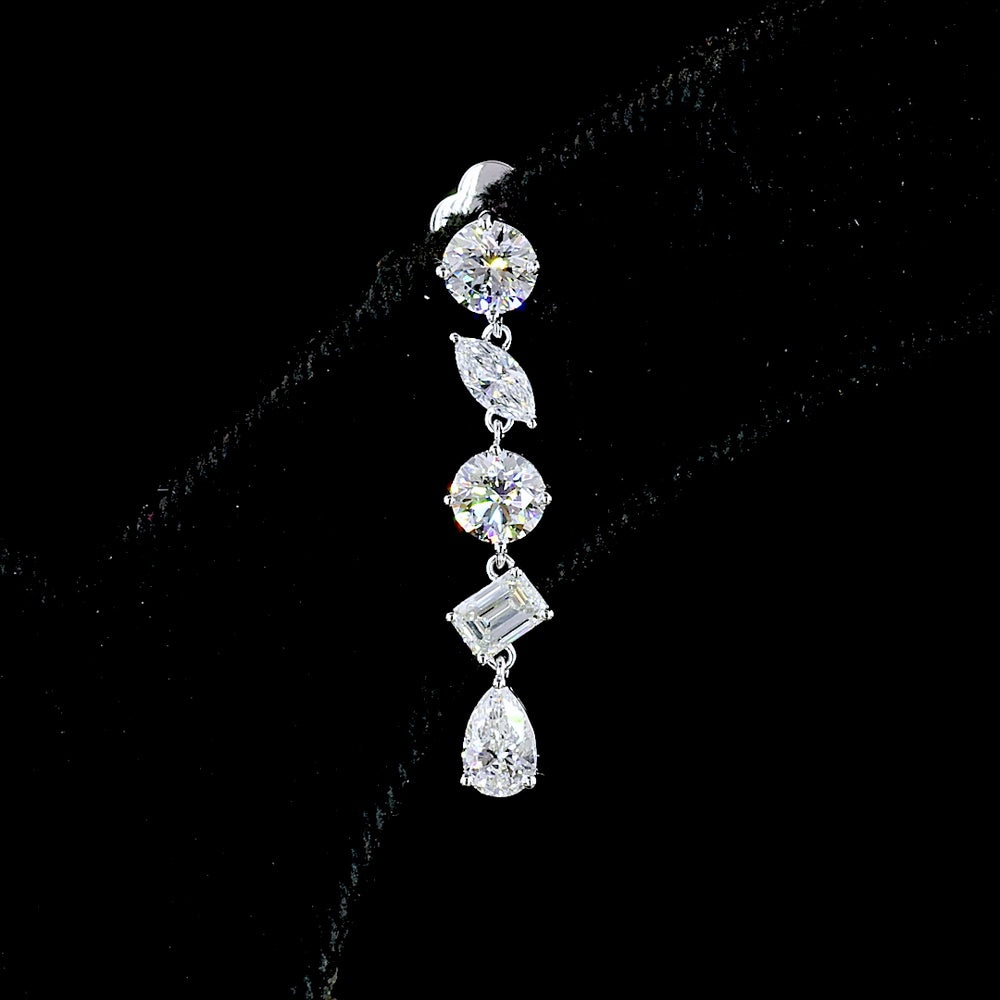 14K White Gold Mixed Shape Drop Earrings with Round, Marquise, Oval, Diamond, and Pear Lab Diamonds - 2.42 Carats Total Weight - Covaloro Fine Jewelry