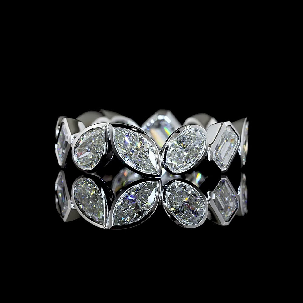 14K White Gold Mixed Shape Eternity Band with Bezel Set Pear, Emerald, and Oval Lab Diamonds - 3.50 Carats Total Diamond Weight - Covaloro Fine Jewelry