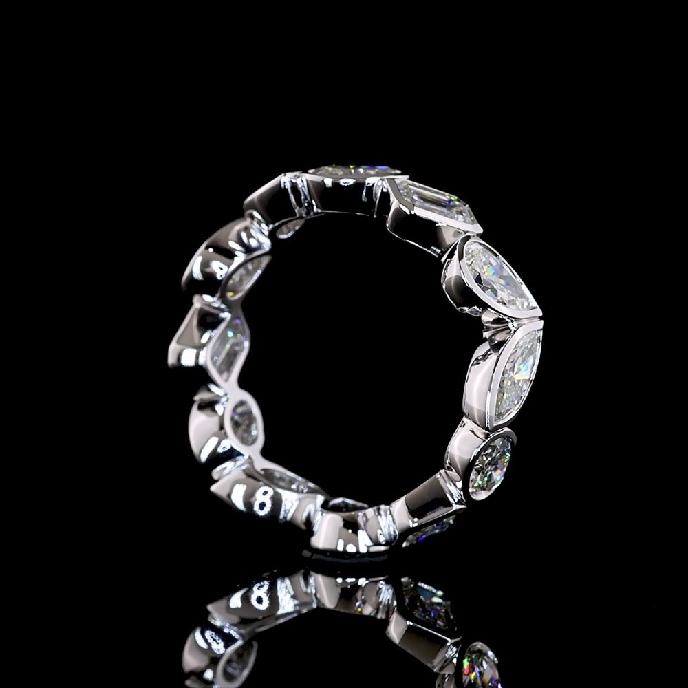 14K White Gold Mixed Shape Eternity Band with Bezel Set Pear, Emerald, and Oval Lab Diamonds - 3.50 Carats Total Diamond Weight - Covaloro Fine Jewelry