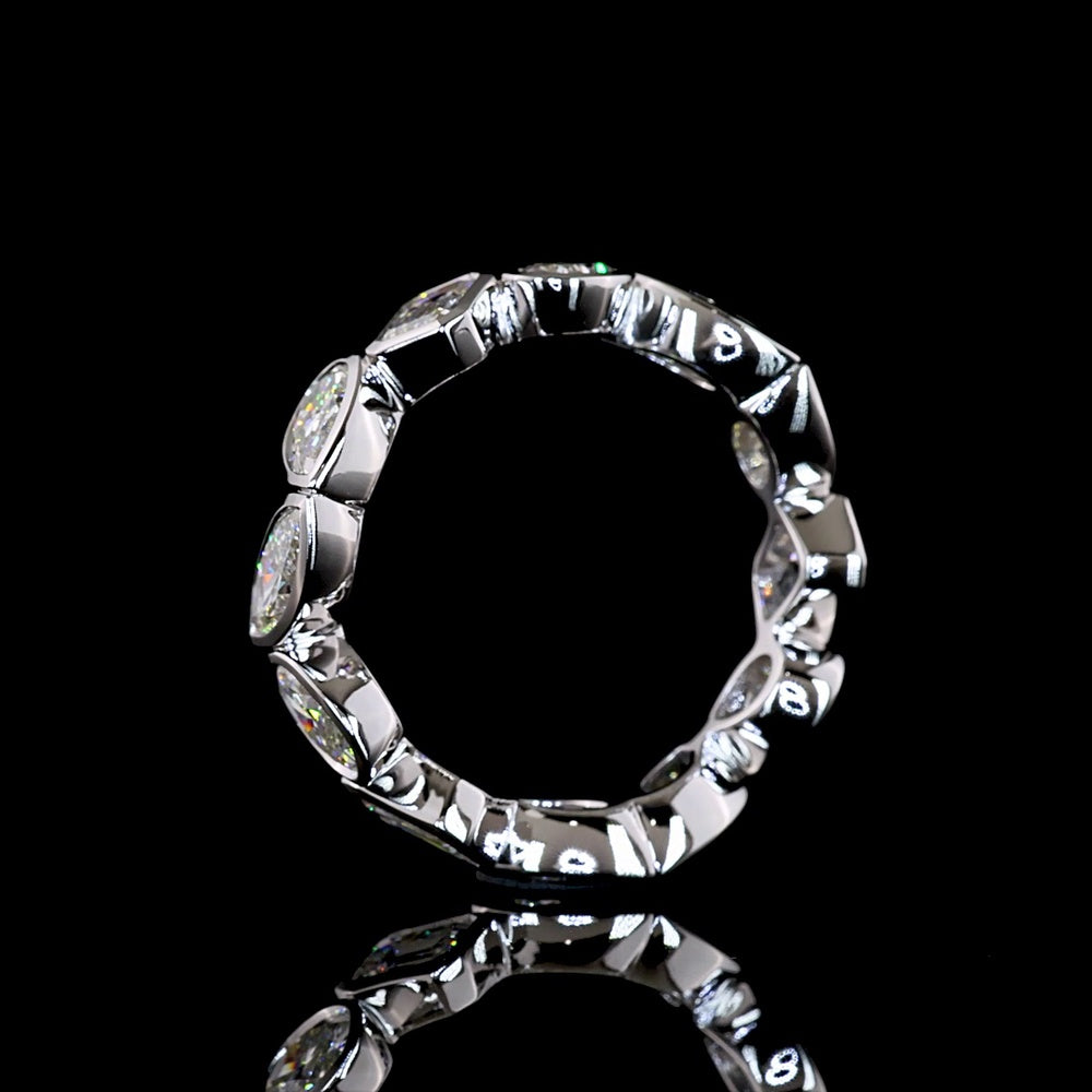 14K White Gold Mixed Shape Eternity Band with Bezel Set Pear, Emerald, and Oval Lab Diamonds - 3.50 Carats Total Diamond Weight - Covaloro Fine Jewelry