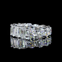 14K White Gold Mixed Shape Eternity Band with Emerald and Brilliant Cut Lab Diamonds - 8.20 Carats Total Diamond Weight - Covaloro Fine Jewelry