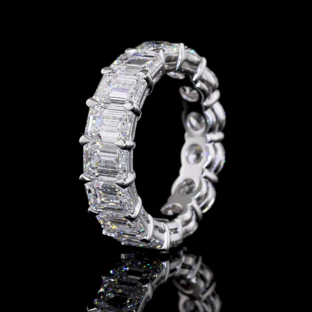 14K White Gold Mixed Shape Eternity Band with Emerald and Brilliant Cut Lab Diamonds - 8.20 Carats Total Diamond Weight - Covaloro Fine Jewelry