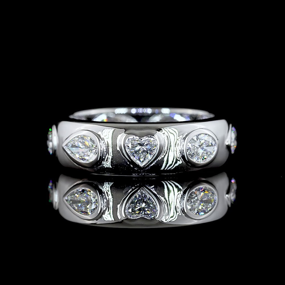 14K White Gold Mixed Shape Eternity Band with Flush Set Oval, Heart, and Pear Lab Diamonds - 1.68 Carats Total Diamond Weight - Covaloro Fine Jewelry