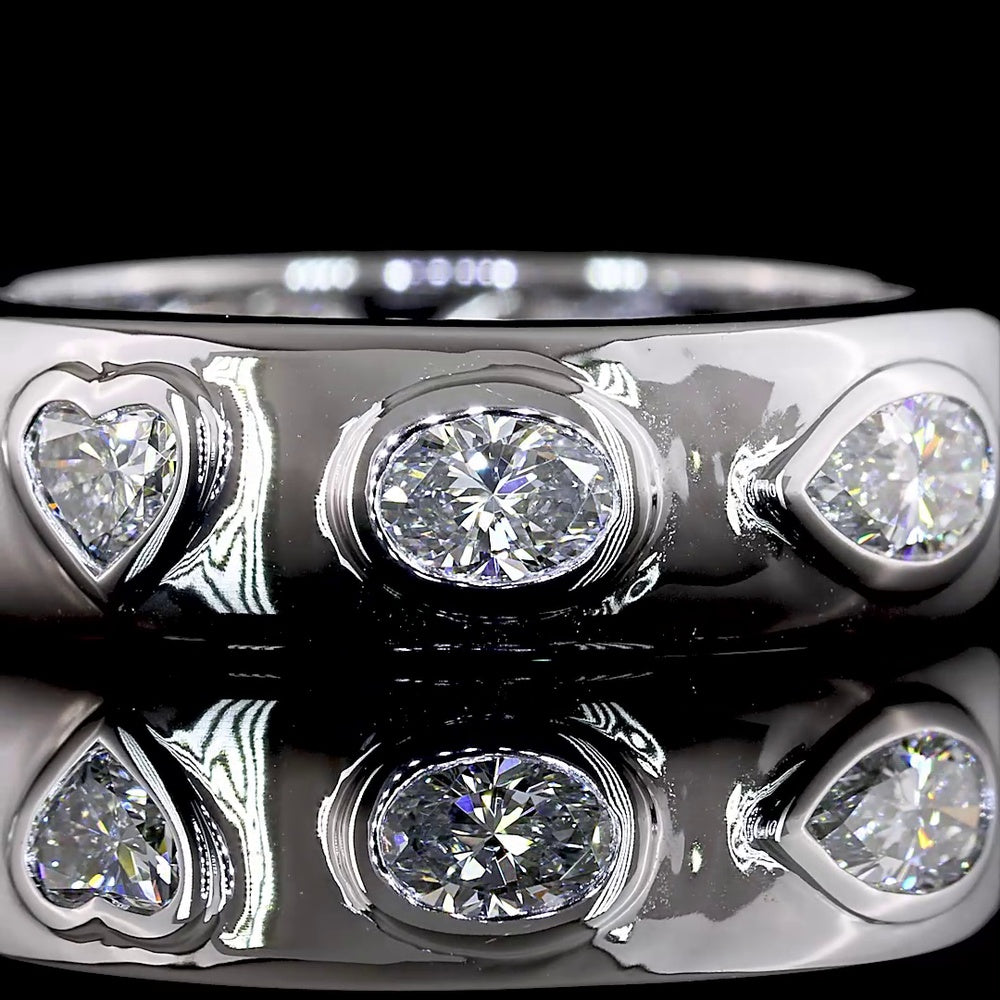 14K White Gold Mixed Shape Eternity Band with Flush Set Oval, Heart, and Pear Lab Diamonds - 1.68 Carats Total Diamond Weight - Covaloro Fine Jewelry