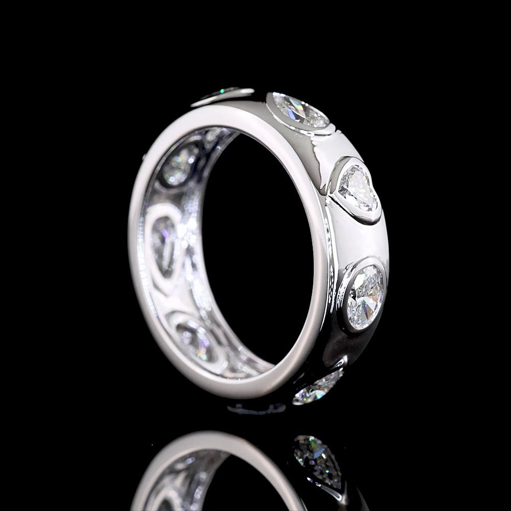14K White Gold Mixed Shape Eternity Band with Flush Set Oval, Heart, and Pear Lab Diamonds - 1.68 Carats Total Diamond Weight - Covaloro Fine Jewelry