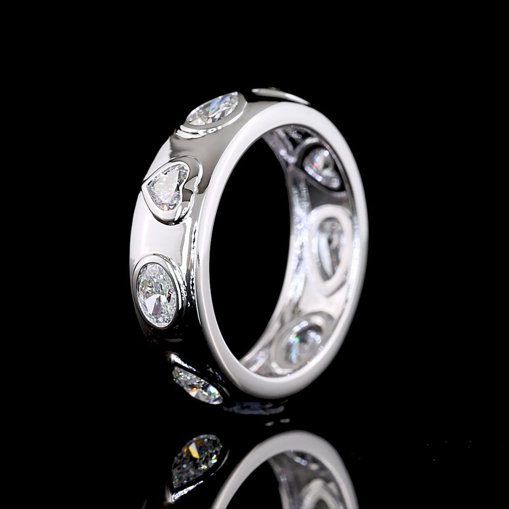 14K White Gold Mixed Shape Eternity Band with Flush Set Oval, Heart, and Pear Lab Diamonds - 1.68 Carats Total Diamond Weight - Covaloro Fine Jewelry