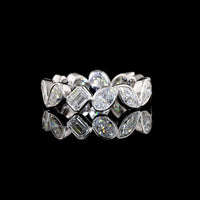 14K White Gold Mixed Shape Eternity Band with Inclined Bezel Set Oval, Pear, Marquise, and Emerald Cut Lab Diamonds - 2.78 Carats Total Diamond Weight - Covaloro Fine Jewelry