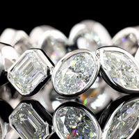 14K White Gold Mixed Shape Eternity Band with Inclined Bezel Set Oval, Pear, Marquise, and Emerald Cut Lab Diamonds - 2.78 Carats Total Diamond Weight - Covaloro Fine Jewelry