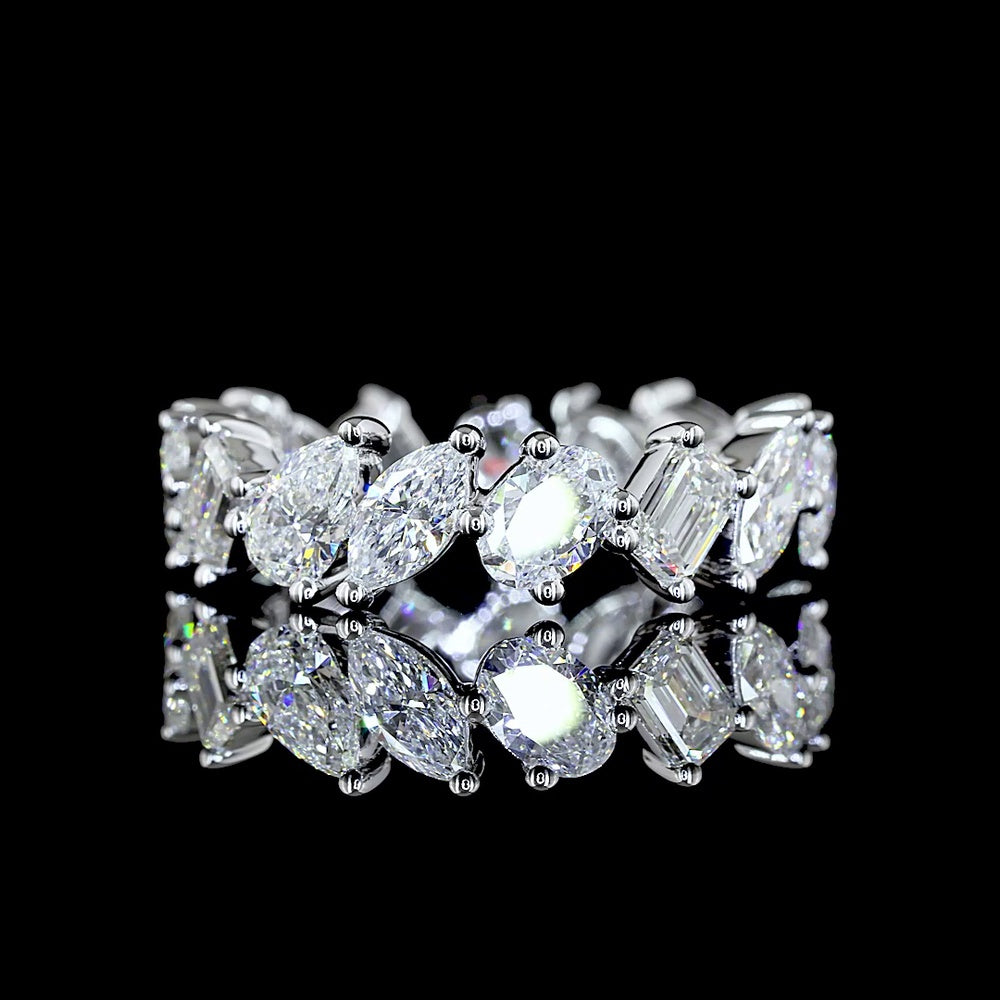 14K White Gold Mixed Shape Eternity Band with Marquise, Emerald, and Pear Cut Lab-Grown Diamonds - 2.91 Carat Total Diamond Weight - Covaloro Fine Jewelry
