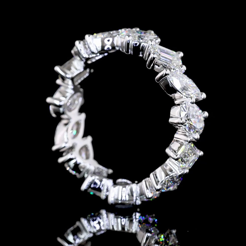 14K White Gold Mixed Shape Eternity Band with Marquise, Emerald, and Pear Cut Lab-Grown Diamonds - 2.91 Carat Total Diamond Weight - Covaloro Fine Jewelry