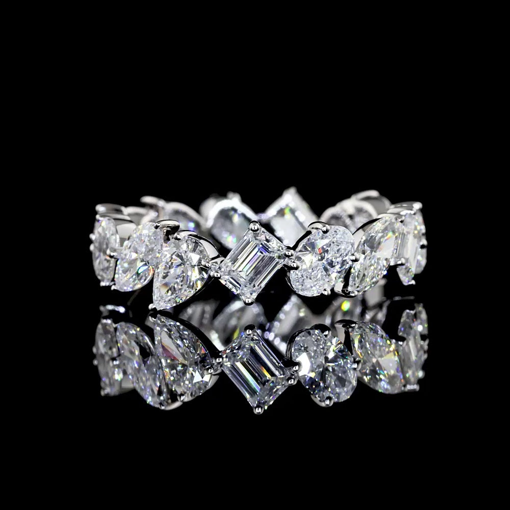 14K White Gold Mixed Shape Eternity Band with Oval, Pear, Marquise, and Emerald Cut Lab Diamonds - 2.96 Carats Total Diamond Weight - Covaloro Fine Jewelry
