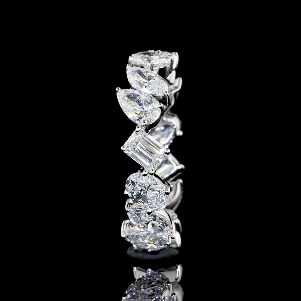 14K White Gold Mixed Shape Eternity Band with Oval, Pear, Marquise, and Emerald Cut Lab Diamonds - 2.96 Carats Total Diamond Weight - Covaloro Fine Jewelry