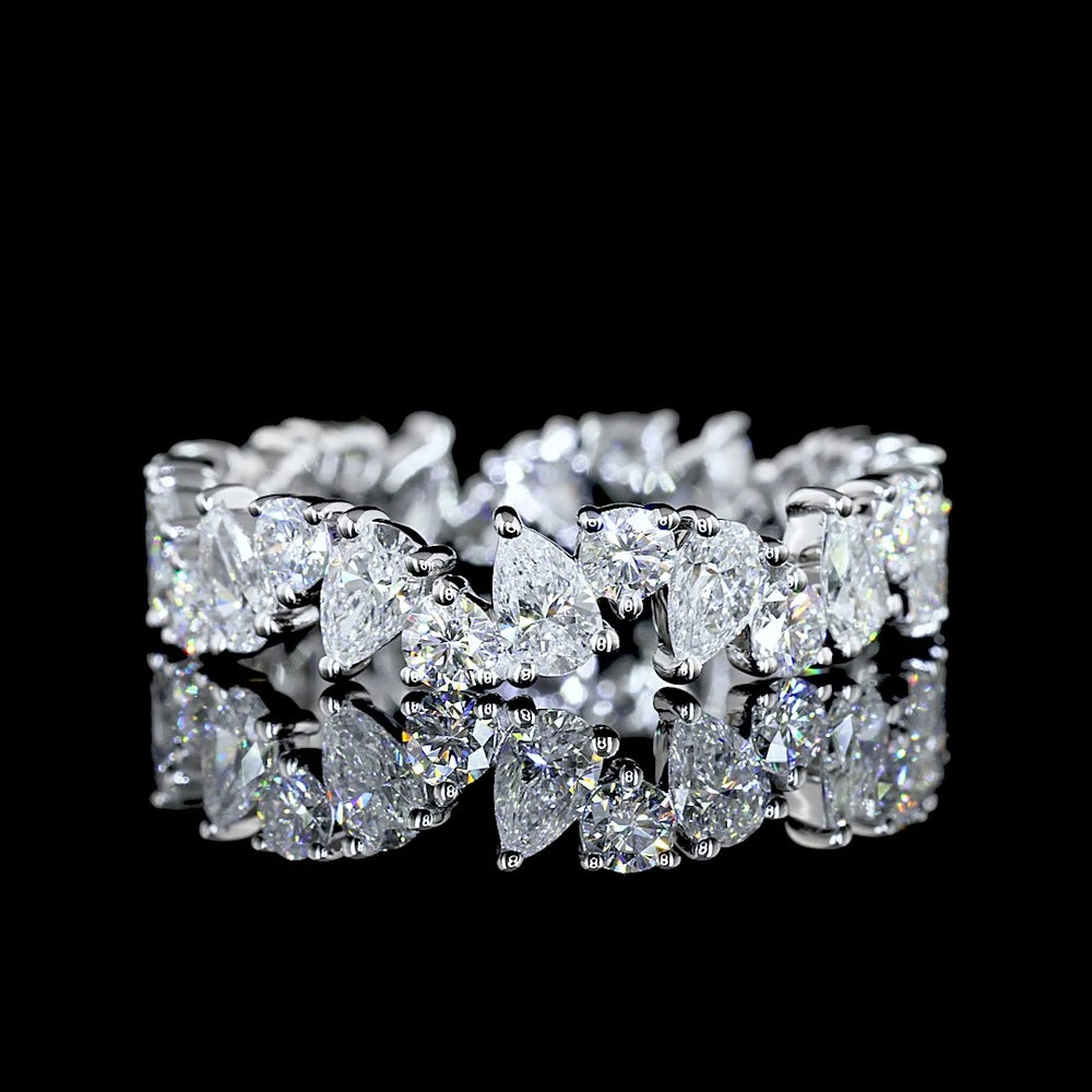 14K White Gold Mixed Shape Eternity Band with Pear and Round Lab-Grown Diamonds - 2.13 Carats Total Diamond Weight - Covaloro Fine Jewelry