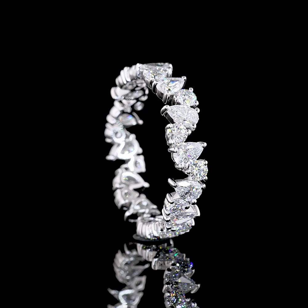 14K White Gold Mixed Shape Eternity Band with Pear and Round Lab-Grown Diamonds - 2.13 Carats Total Diamond Weight - Covaloro Fine Jewelry