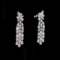 14K White Gold Mixed Shape Hanging Chandelier Earrings with Marquise, Pear, Emerald, and Round Lab Diamonds - 12.74 Carats Total Diamond Weight - Covaloro Fine Jewelry