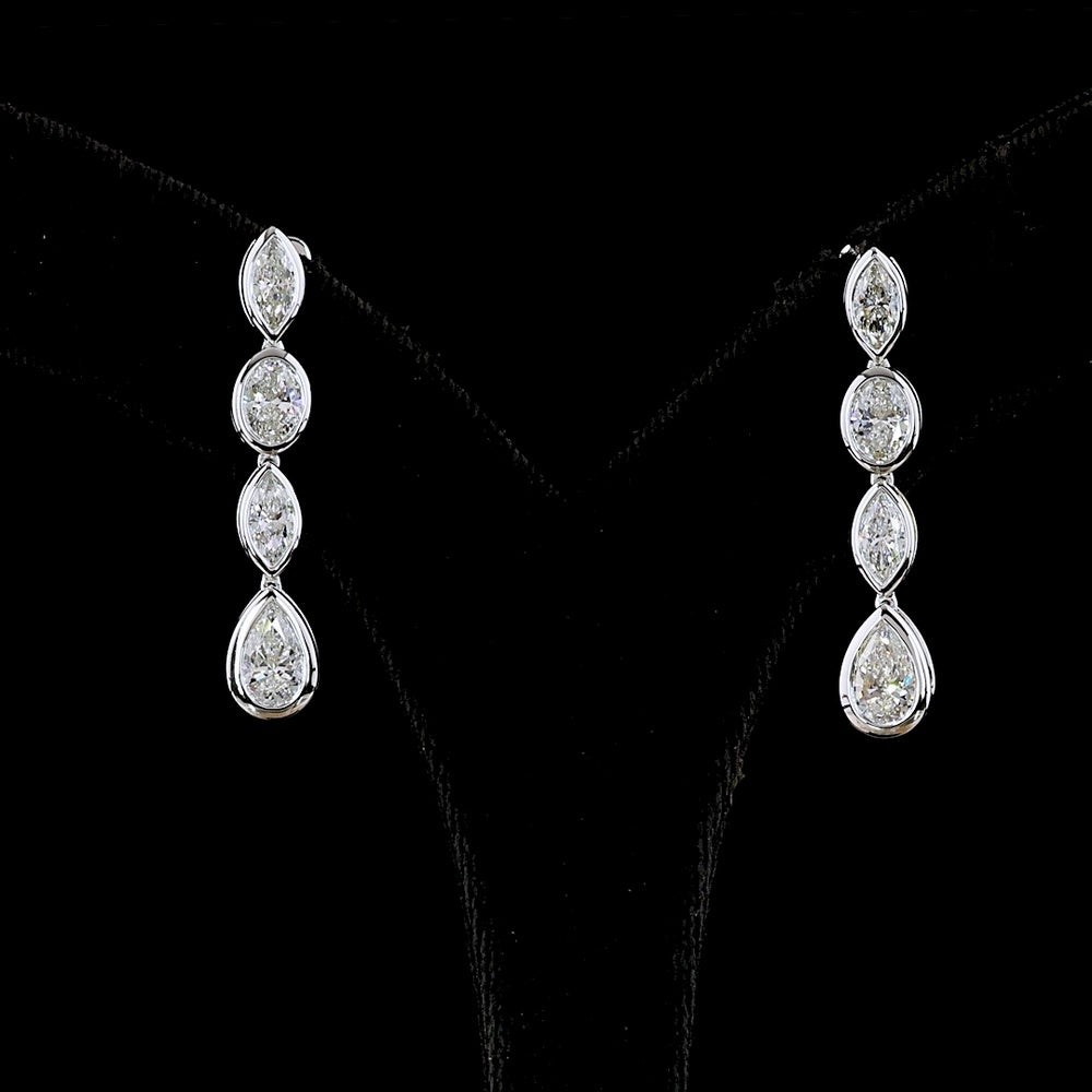 14K White Gold Mixed-Shape Hanging Drop Earrings with Bezel Set Lab Diamonds - 3.32 Carats Total Diamond Weight - Covaloro Fine Jewelry