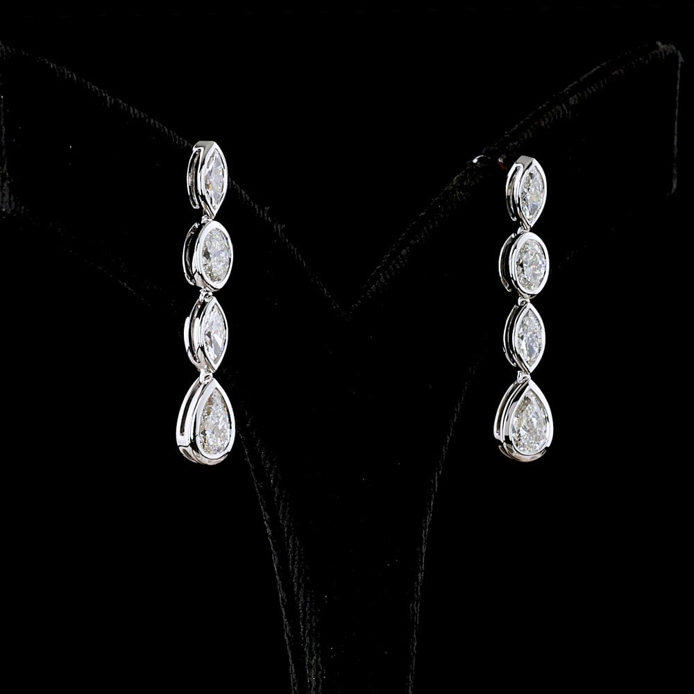 14K White Gold Mixed-Shape Hanging Drop Earrings with Bezel Set Lab Diamonds - 3.32 Carats Total Diamond Weight - Covaloro Fine Jewelry