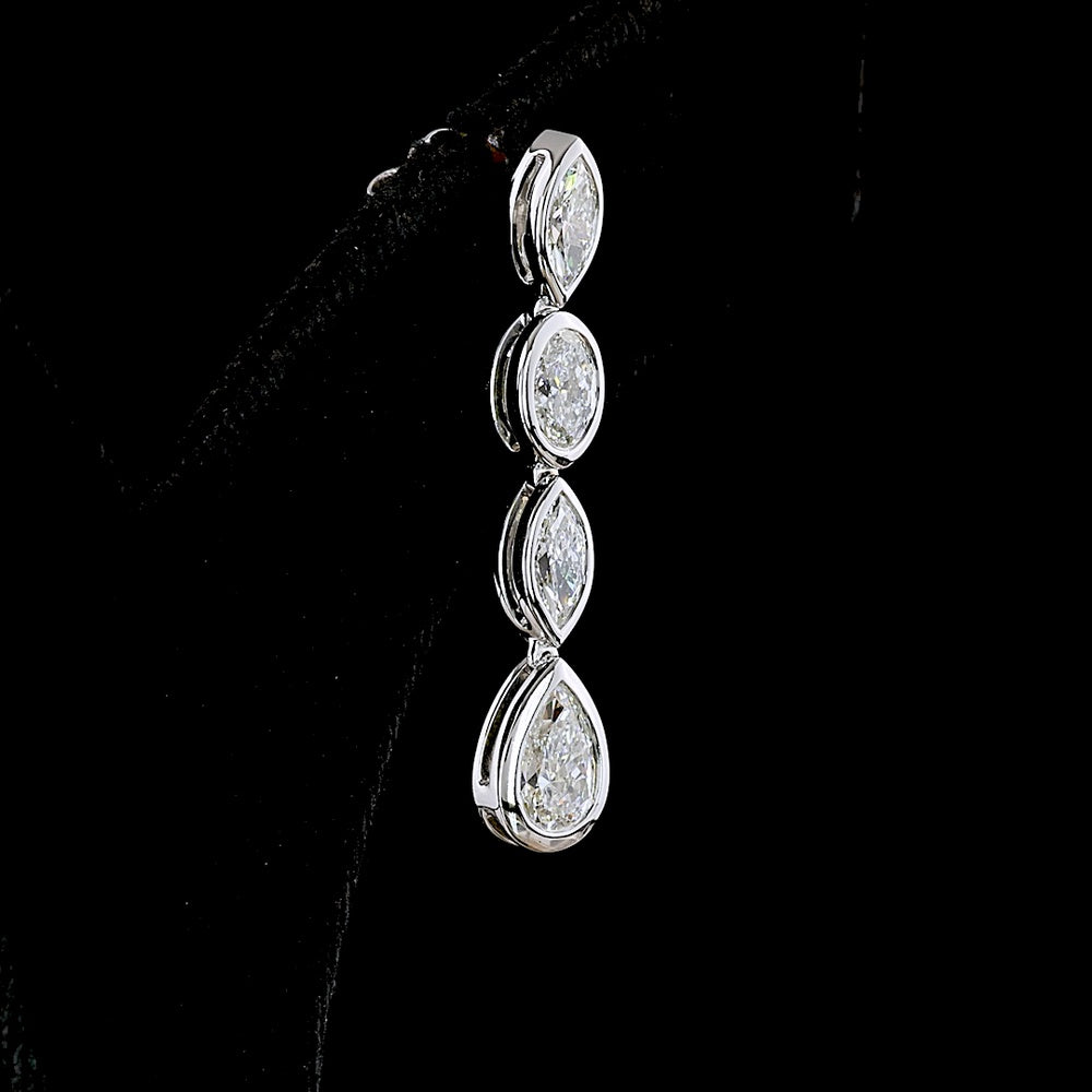 14K White Gold Mixed-Shape Hanging Drop Earrings with Bezel Set Lab Diamonds - 3.32 Carats Total Diamond Weight - Covaloro Fine Jewelry