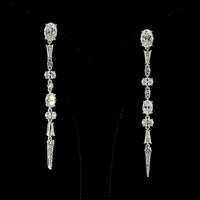 14K White Gold Mixed Shape Hanging Drop Earrings with Oval and Tapered Baguette Lab Diamonds - 5.66 Carats Total Diamond Weight - Covaloro Fine Jewelry