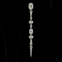 14K White Gold Mixed Shape Hanging Drop Earrings with Oval and Tapered Baguette Lab Diamonds - 5.66 Carats Total Diamond Weight - Covaloro Fine Jewelry
