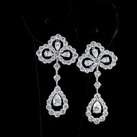 14K White Gold Mixed Shape Hanging Drop Earrings with Pear and Brilliant Cut Lab-Grown Diamonds - 6.84 Carats Total Diamond Weight - Covaloro Fine Jewelry