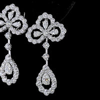 14K White Gold Mixed Shape Hanging Drop Earrings with Pear and Brilliant Cut Lab-Grown Diamonds - 6.84 Carats Total Diamond Weight - Covaloro Fine Jewelry
