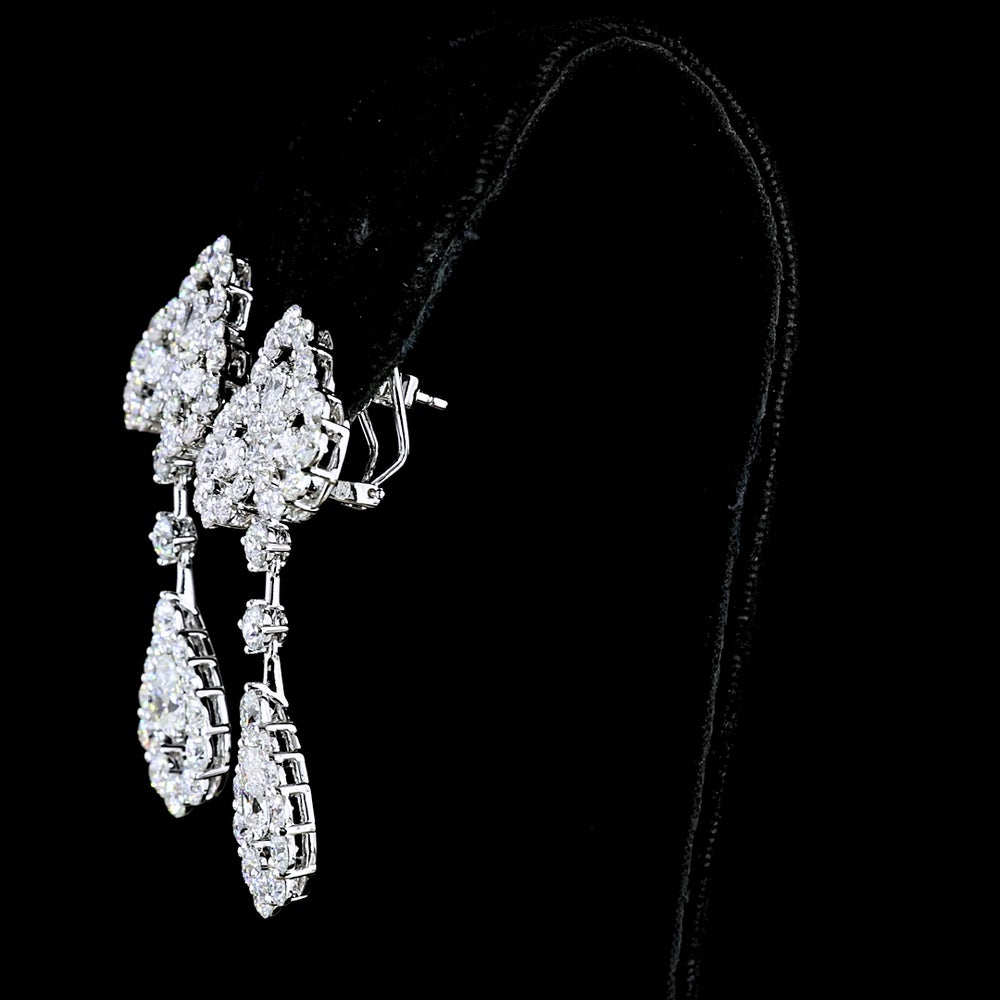 14K White Gold Mixed Shape Hanging Drop Earrings with Pear and Brilliant Cut Lab-Grown Diamonds - 6.84 Carats Total Diamond Weight - Covaloro Fine Jewelry
