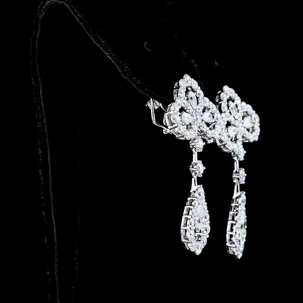 14K White Gold Mixed Shape Hanging Drop Earrings with Pear and Brilliant Cut Lab-Grown Diamonds - 6.84 Carats Total Diamond Weight - Covaloro Fine Jewelry