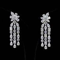 14K White Gold Mixed Shape Hanging Earrings with Emerald, Marquise, Brilliant, and Pear Lab Diamonds - 13.63 Carats Total Diamond Weight - Covaloro Fine Jewelry