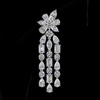 14K White Gold Mixed Shape Hanging Earrings with Emerald, Marquise, Brilliant, and Pear Lab Diamonds - 13.63 Carats Total Diamond Weight - Covaloro Fine Jewelry