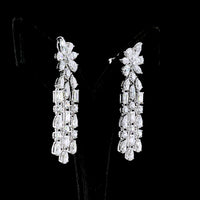 14K White Gold Mixed Shape Hanging Earrings with Emerald, Marquise, Brilliant, and Pear Lab Diamonds - 13.63 Carats Total Diamond Weight - Covaloro Fine Jewelry