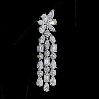 14K White Gold Mixed Shape Hanging Earrings with Emerald, Marquise, Brilliant, and Pear Lab Diamonds - 13.63 Carats Total Diamond Weight - Covaloro Fine Jewelry