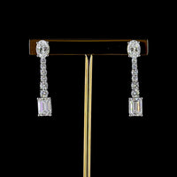 14K White Gold Mixed Shape Hanging Earrings with Oval, Brilliant, and Emerald Cut Lab Diamonds - 4.90 Carats Total Diamond Weight - Covaloro Fine Jewelry