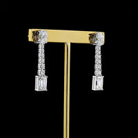 14K White Gold Mixed Shape Hanging Earrings with Oval, Brilliant, and Emerald Cut Lab Diamonds - 4.90 Carats Total Diamond Weight - Covaloro Fine Jewelry