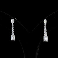 14K White Gold Mixed Shape Hanging Earrings with Oval, Round, and Emerald Cut Lab Diamonds - 3.10 Carats Total Diamond Weight - Covaloro Fine Jewelry