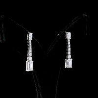 14K White Gold Mixed Shape Hanging Earrings with Oval, Round, and Emerald Cut Lab Diamonds - 3.10 Carats Total Diamond Weight - Covaloro Fine Jewelry