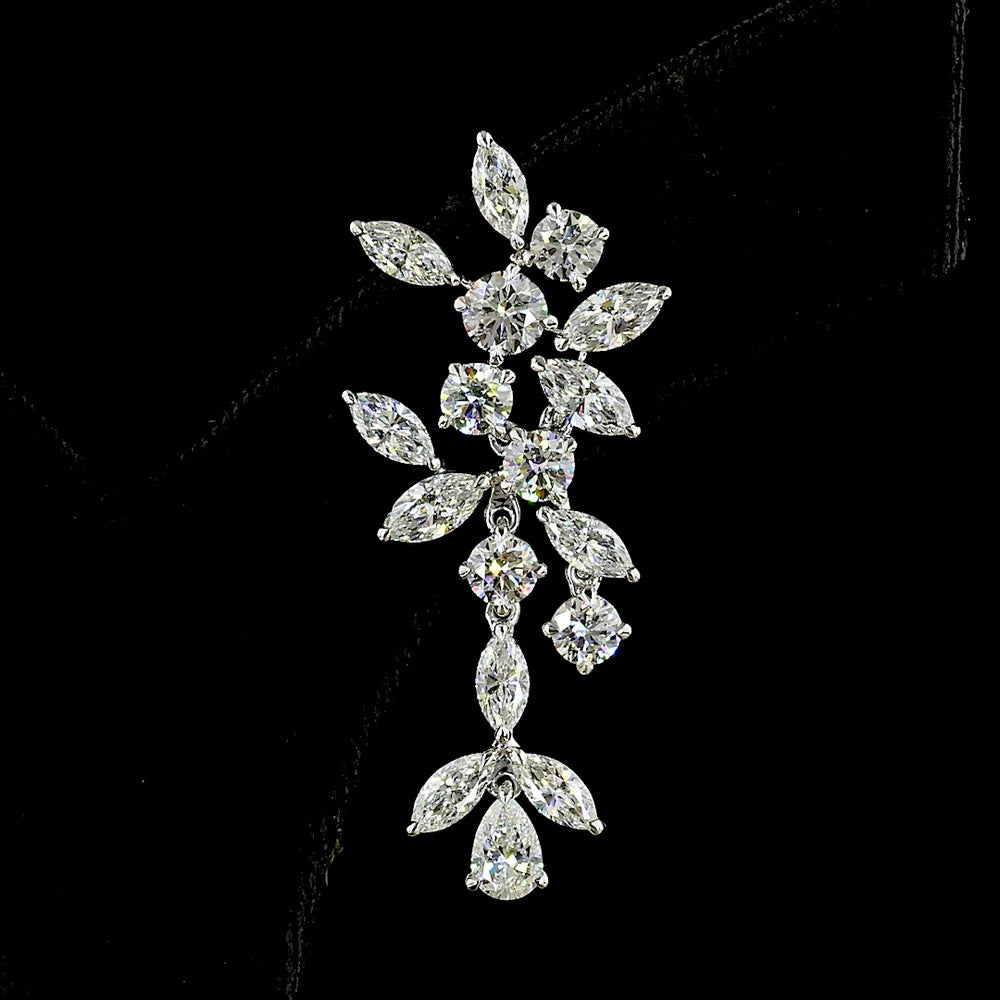 14K White Gold Mixed Shape Hanging Earrings with Pear, Marquise, and Round Lab Diamonds - 8.16 Carats Total Diamond Weight (E-F Color, VS Clarity) - Covaloro Fine Jewelry