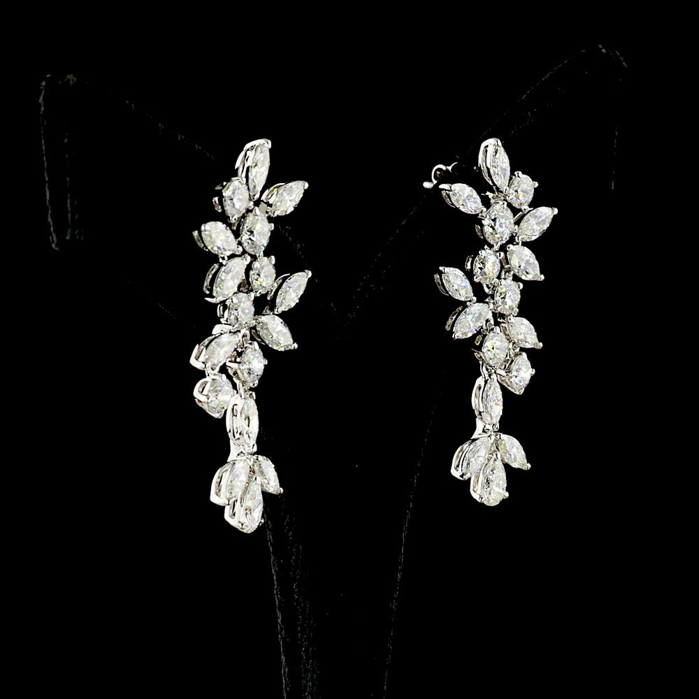 14K White Gold Mixed Shape Hanging Earrings with Pear, Marquise, and Round Lab Diamonds - 8.16 Carats Total Diamond Weight (E-F Color, VS Clarity) - Covaloro Fine Jewelry