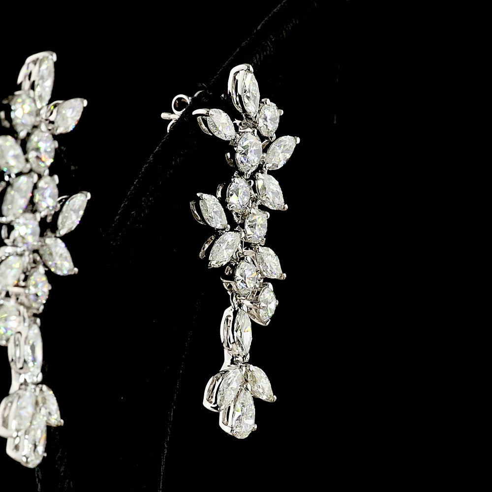 14K White Gold Mixed Shape Hanging Earrings with Pear, Marquise, and Round Lab Diamonds - 8.16 Carats Total Diamond Weight (E-F Color, VS Clarity) - Covaloro Fine Jewelry