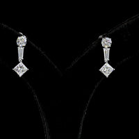 14K White Gold Mixed Shape Hanging Earrings with Princess, Round, and Tapered Baguette Lab Grown Diamonds - 2.95 Carats Total Diamond Weight - Covaloro Fine Jewelry