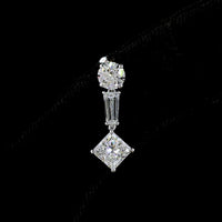14K White Gold Mixed Shape Hanging Earrings with Princess, Round, and Tapered Baguette Lab Grown Diamonds - 2.95 Carats Total Diamond Weight - Covaloro Fine Jewelry