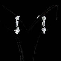14K White Gold Mixed Shape Hanging Earrings with Princess, Round, and Tapered Baguette Lab Grown Diamonds - 2.95 Carats Total Diamond Weight - Covaloro Fine Jewelry