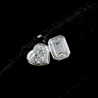 14K White Gold Mixed Shape Lab Diamond Stud Earrings with Bezel Set Emerald Cut and Heart Shape Diamonds - 1.85 Carats Total Diamond Weight - Covaloro Fine Jewelry
