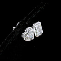 14K White Gold Mixed Shape Lab Diamond Stud Earrings with Bezel Set Emerald Cut and Heart Shape Diamonds - 1.85 Carats Total Diamond Weight - Covaloro Fine Jewelry