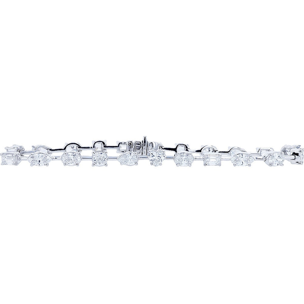 14K White Gold Mixed-Shape Lab Grown Diamond Bar Bracelet - 6.50 Carat Total Diamond Weight