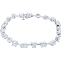 14K White Gold Mixed-Shape Lab Grown Diamond Bar Bracelet - 6.50 Carat Total Diamond Weight